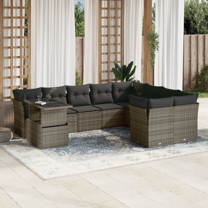 Set mobilier de grădină cu perne, 10 piese, gri, poliratan WALTI