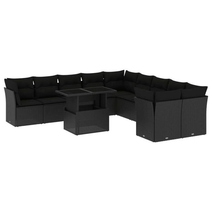 Set canapele de grădină cu perne, 11 piese, negru, poliratan - WALTI WALTI