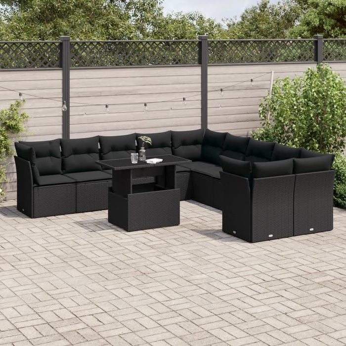 Set canapele de grădină cu perne, 11 piese, negru, poliratan - WALTI WALTI