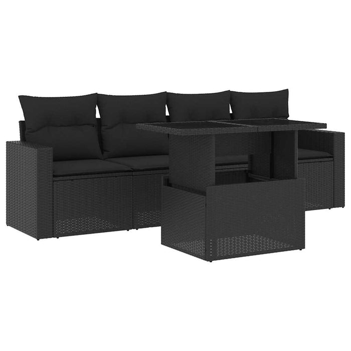 Set mobilier de grădină cu perne, 5 piese, negru, poliratan - WALTI WALTI