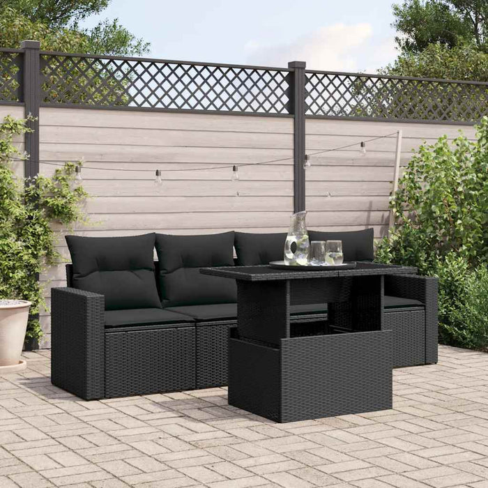 Set mobilier de grădină cu perne, 5 piese, negru, poliratan - WALTI WALTI