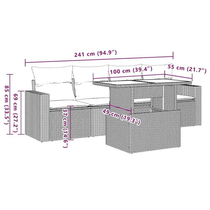 Set mobilier de grădină cu perne, 5 piese, negru, poliratan - WALTI WALTI