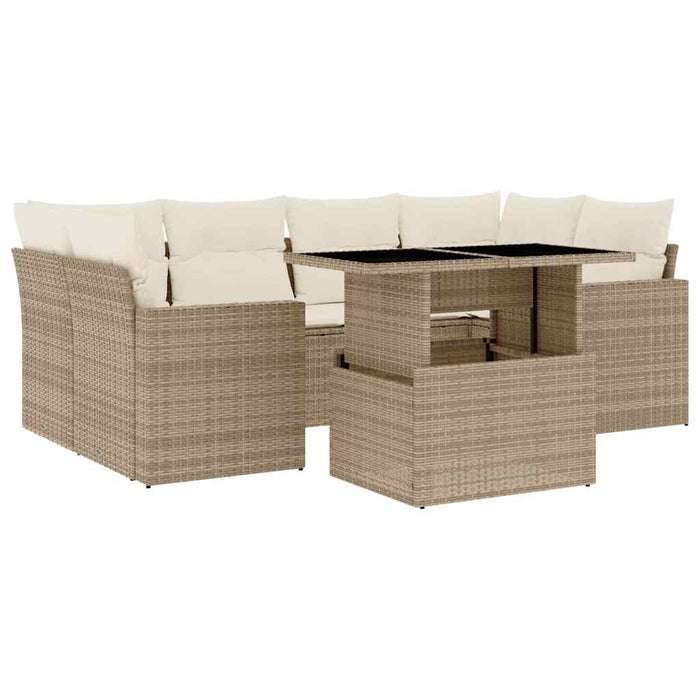 Set canapele de grădină, 7 piese, cu perne, bej, poliratan WALTI