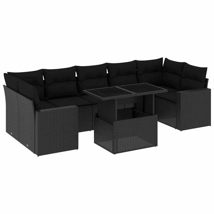 Set mobilier de grădină cu perne, 8 piese, negru, poliratan - WALTI WALTI