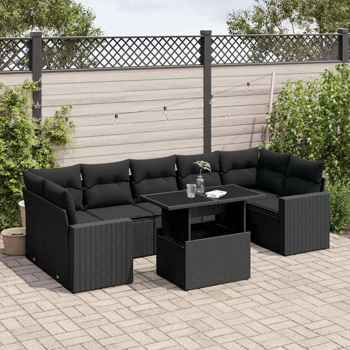 Set mobilier de grădină cu perne, 8 piese, negru, poliratan - WALTI WALTI