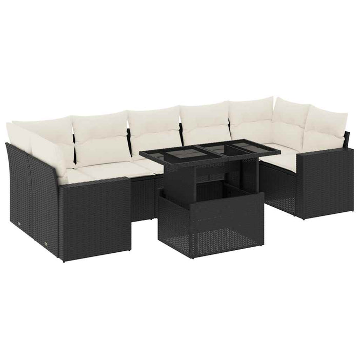 Set mobilier de grădină cu perne, 8 piese, negru, poliratan WALTI