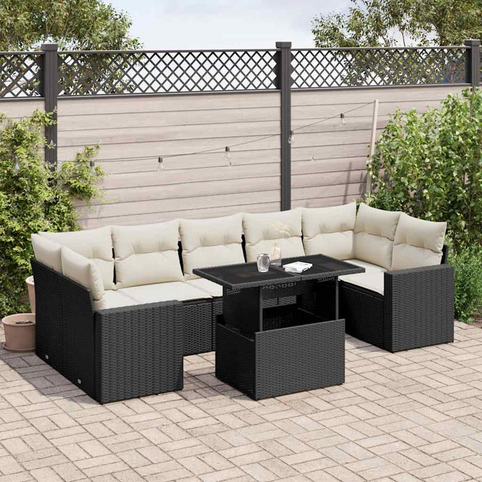 Set mobilier de grădină cu perne, 8 piese, negru, poliratan WALTI