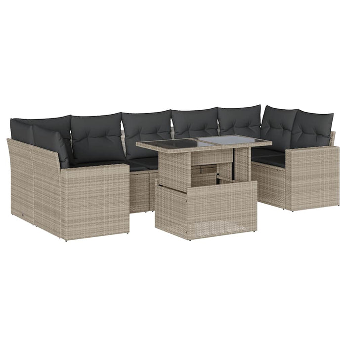 Set mobilier de grădină cu perne, 8 piese gri deschis poliratan - WALTI WALTI