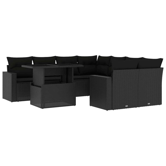 Set mobilier de grădină cu perne, 9 piese, negru, poliratan - WALTI WALTI