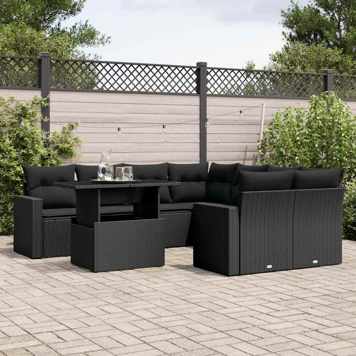Set mobilier de grădină cu perne, 9 piese, negru, poliratan - WALTI WALTI