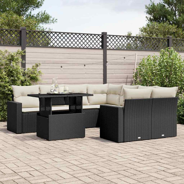 Set mobilier de grădină cu perne, 9 piese, negru, poliratan - WALTI WALTI