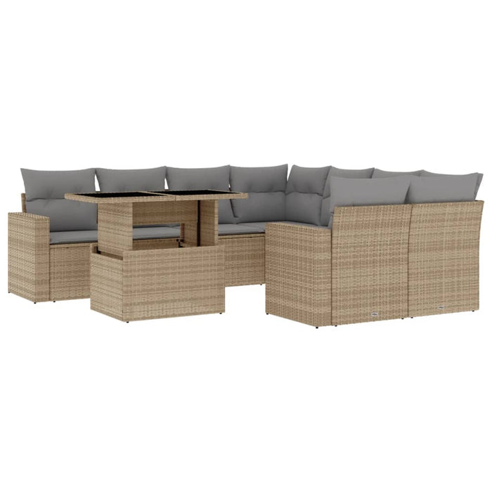 Set canapele de grădină, 9 piese, cu perne, bej, poliratan WALTI