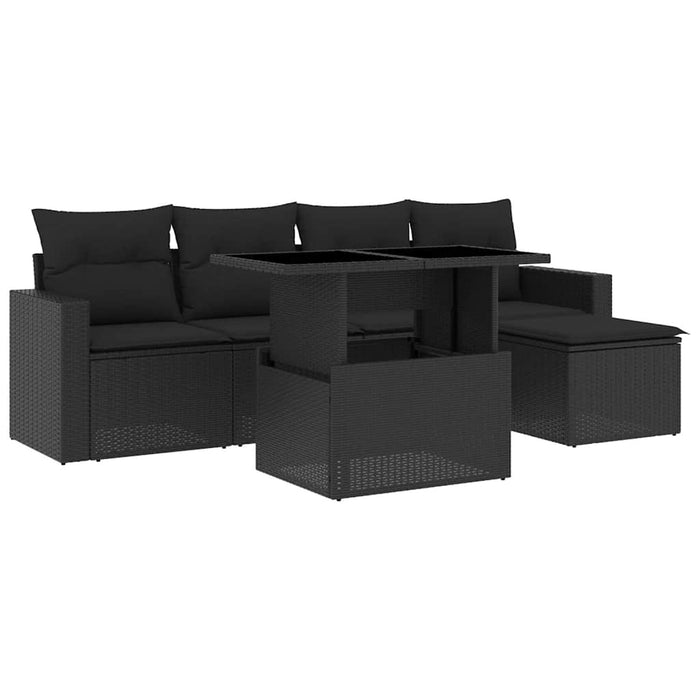 Set mobilier de grădină cu perne, 6 piese, negru, poliratan WALTI