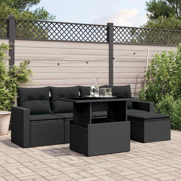 Set mobilier de grădină cu perne, 6 piese, negru, poliratan WALTI