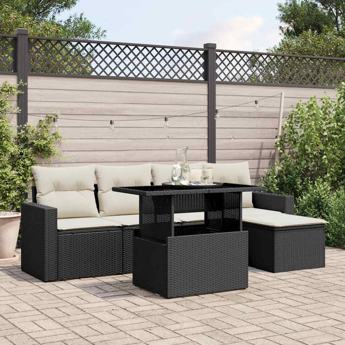 Set mobilier de grădină cu perne, 6 piese, negru, poliratan - WALTI WALTI