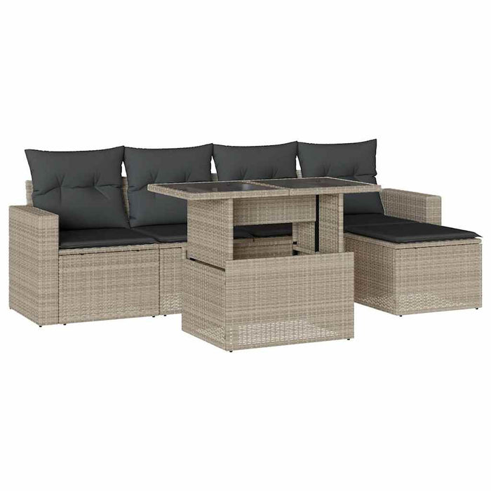 Set canapele de grădină cu perne, 6 piese gri deschis poliratan WALTI