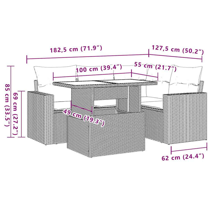 Set mobilier de grădină cu perne, 5 piese, negru, poliratan - WALTI WALTI