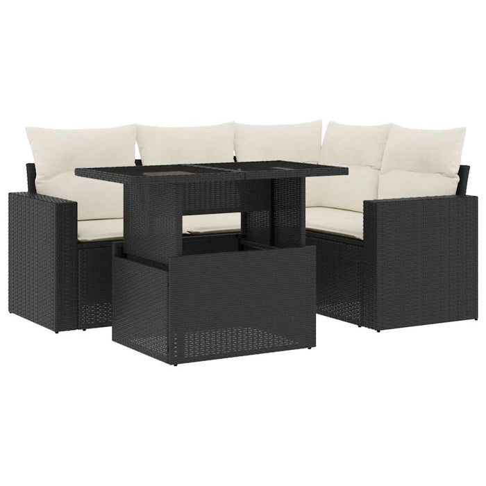 Set mobilier de grădină cu perne, 5 piese, negru, poliratan WALTI