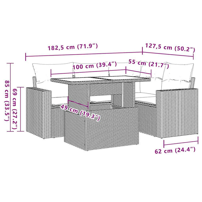 Set mobilier de grădină cu perne, 5 piese, negru, poliratan WALTI
