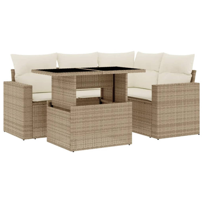 Set canapele de grădină cu perne, 5 piese, bej, poliratan WALTI