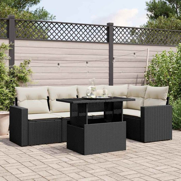 Set mobilier de grădină cu perne, 6 piese, negru, poliratan WALTI
