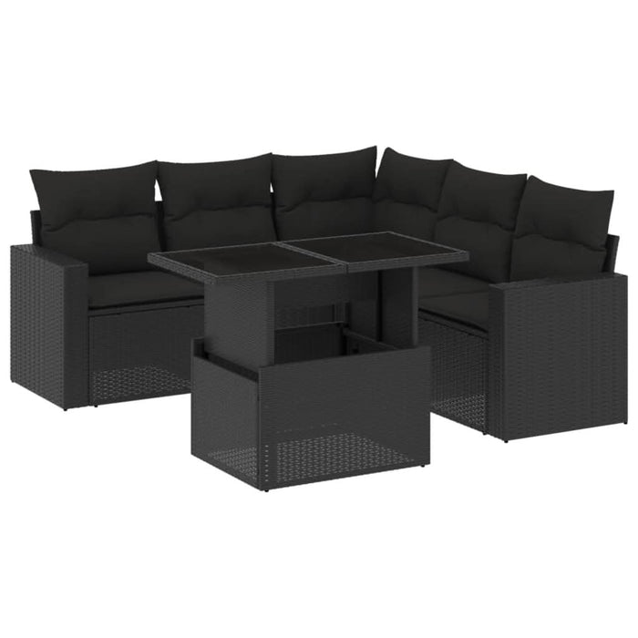 Set mobilier de grădină cu perne, 6 piese, negru, poliratan - WALTI WALTI