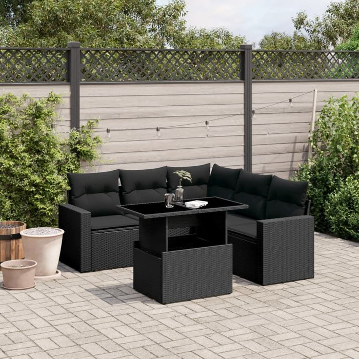 Set mobilier de grădină cu perne, 6 piese, negru, poliratan - WALTI WALTI