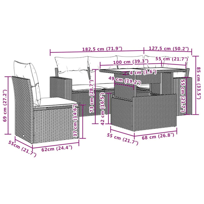 Set mobilier de grădină cu perne, 6 piese, negru, poliratan - WALTI WALTI