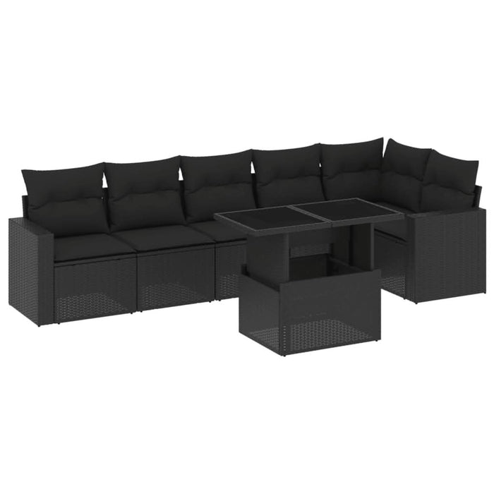Set canapele de grădină cu perne, 7 piese, negru, poliratan - WALTI WALTI