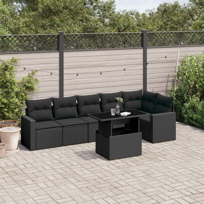 Set canapele de grădină cu perne, 7 piese, negru, poliratan - WALTI WALTI