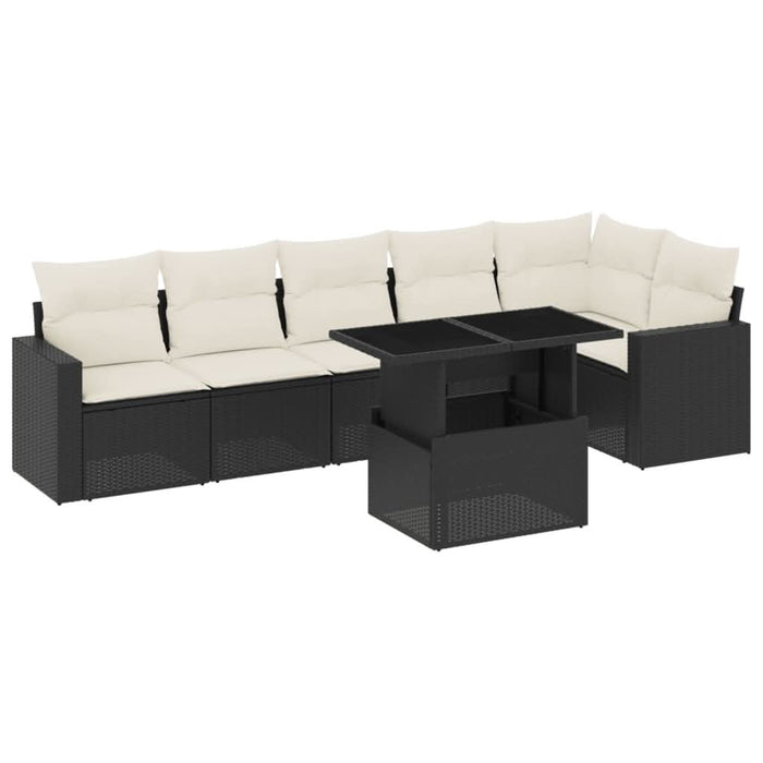 Set canapele de grădină cu perne, 7 piese, negru, poliratan - WALTI WALTI