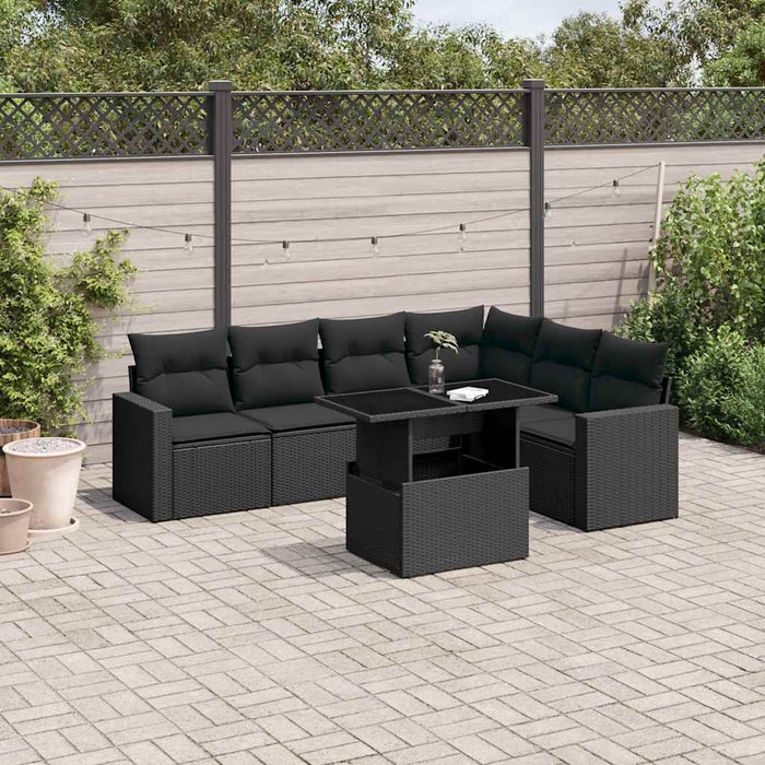 Set canapele de grădină cu perne, 7 piese, negru, poliratan - WALTI WALTI