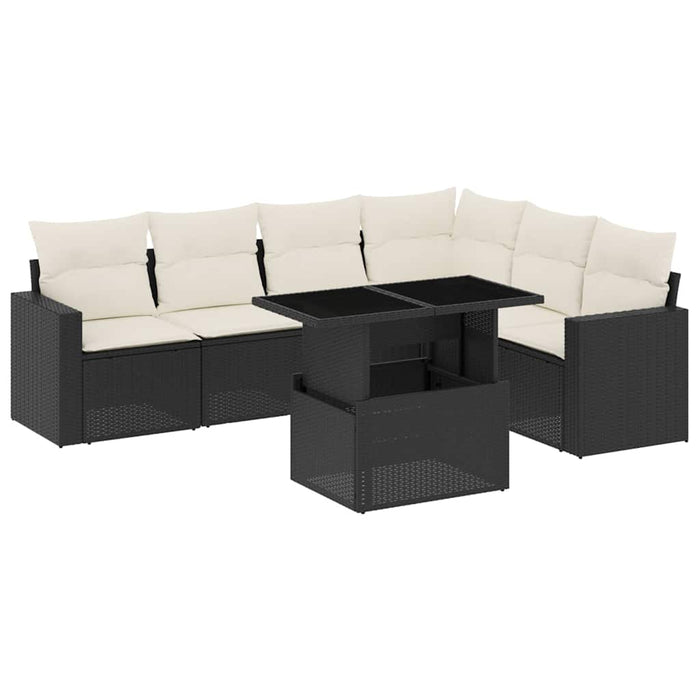 Set canapele de grădină cu perne, 7 piese, negru, poliratan - WALTI WALTI