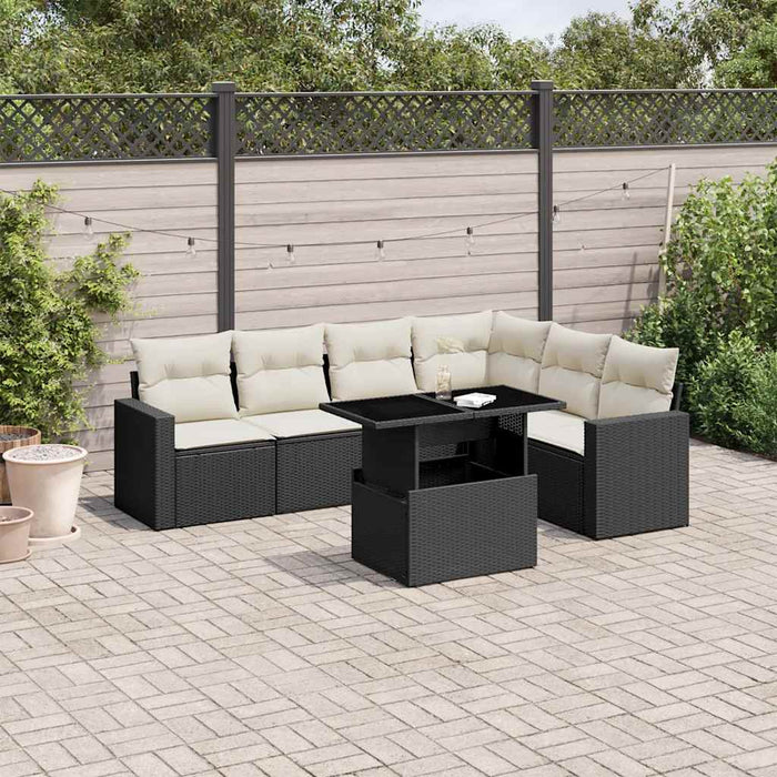 Set canapele de grădină cu perne, 7 piese, negru, poliratan - WALTI WALTI