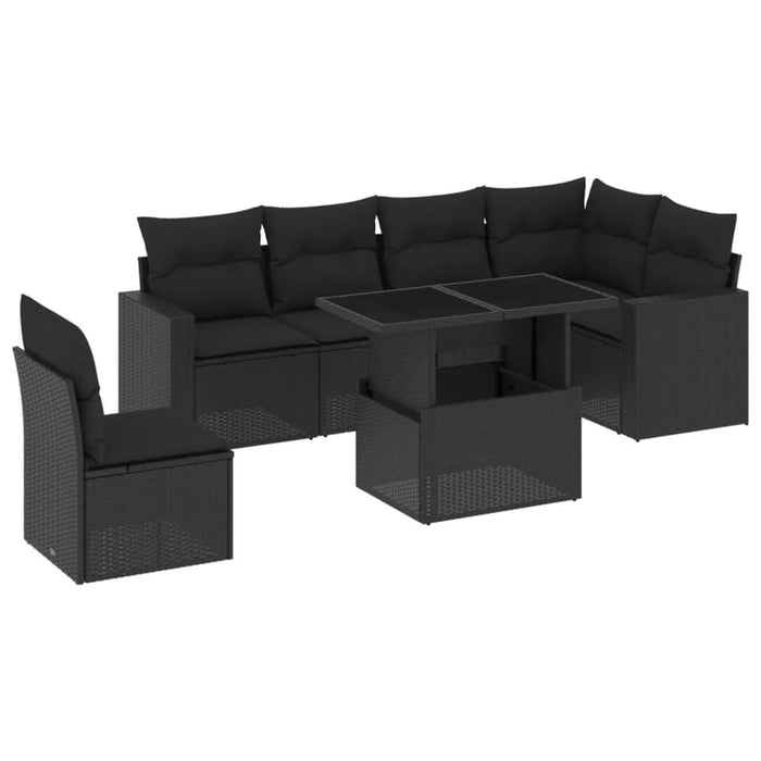Set canapele de grădină cu perne, 7 piese, negru, poliratan - WALTI WALTI