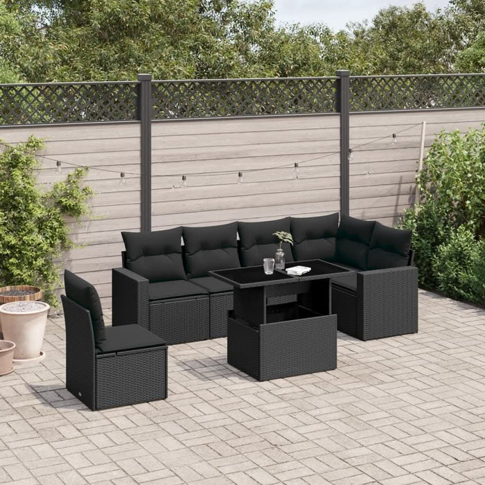 Set canapele de grădină cu perne, 7 piese, negru, poliratan - WALTI WALTI