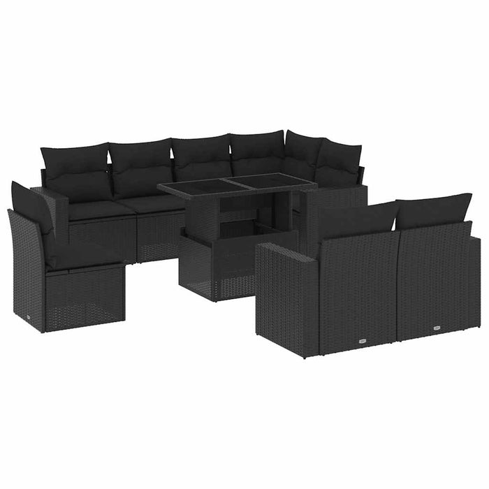 Set mobilier de grădină cu perne, 9 piese, negru, poliratan - WALTI WALTI