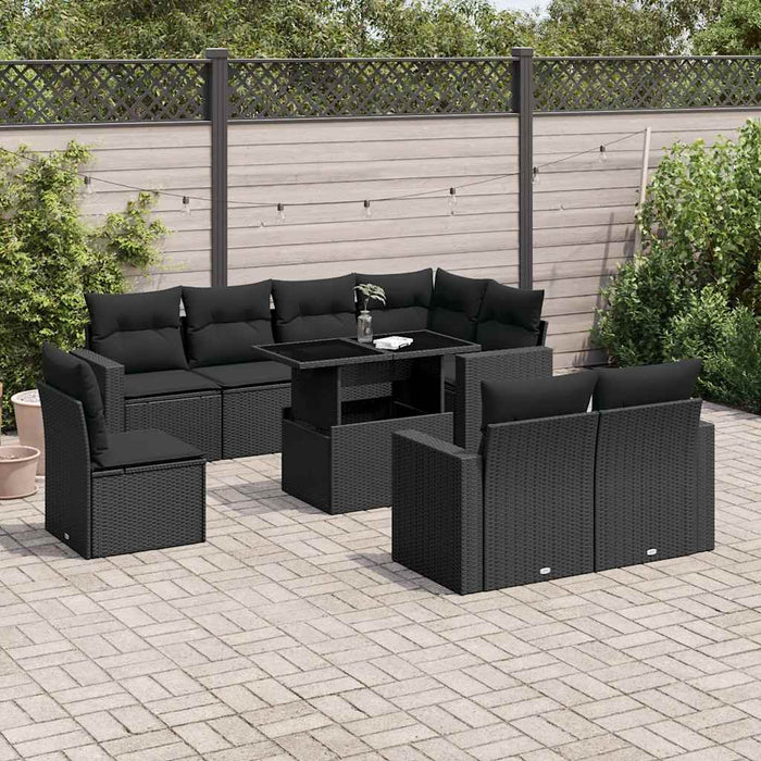 Set mobilier de grădină cu perne, 9 piese, negru, poliratan - WALTI WALTI
