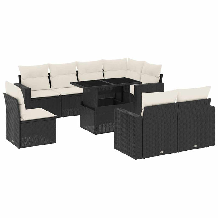 Set mobilier de grădină cu perne, 9 piese, negru, poliratan - WALTI WALTI
