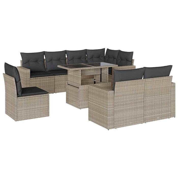 Set canapele de grădină cu perne, 9 piese gri deschis poliratan - WALTI WALTI