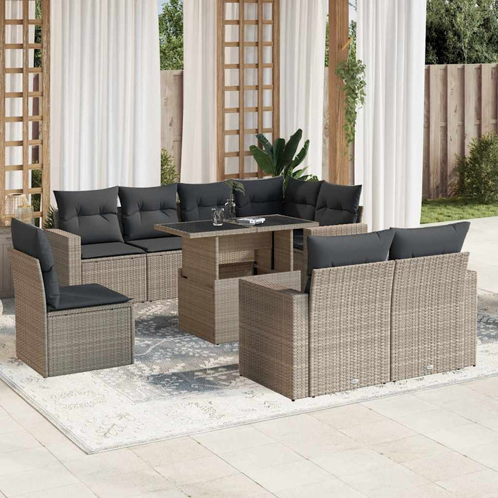 Set canapele de grădină cu perne, 9 piese gri deschis poliratan - WALTI WALTI