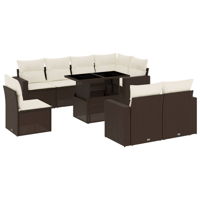 Set canapele de grădină cu perne, 9 piese, maro, poliratan WALTI