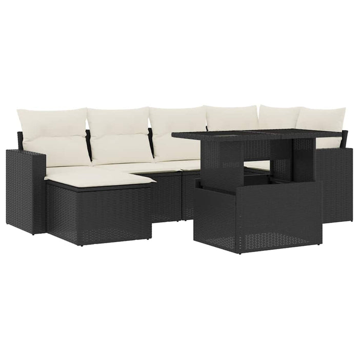 Set canapele de grădină cu perne, 7 piese, negru, poliratan WALTI