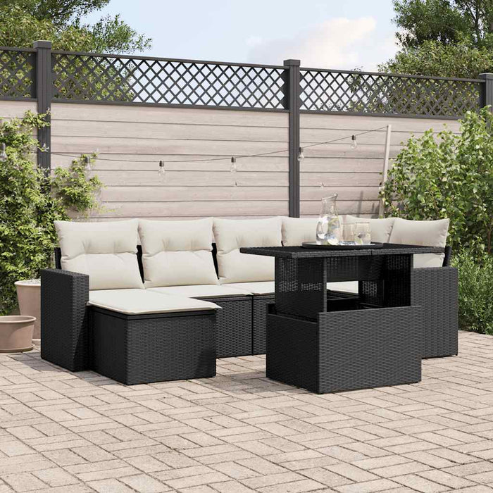 Set canapele de grădină cu perne, 7 piese, negru, poliratan WALTI