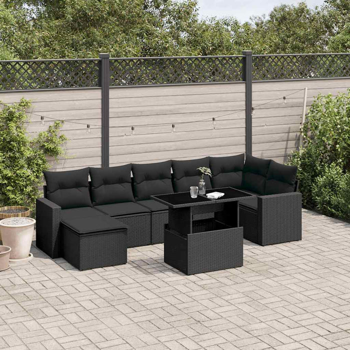 Set mobilier de grădină cu perne, 8 piese, negru, poliratan - WALTI WALTI