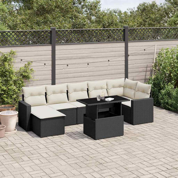 Set mobilier de grădină cu perne, 8 piese, negru, poliratan - WALTI WALTI