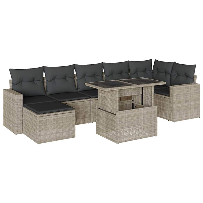 Set mobilier de grădină cu perne, 8 piese gri deschis poliratan - WALTI WALTI