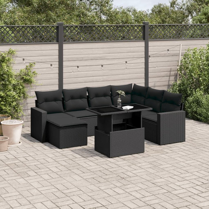 Set mobilier de grădină cu perne, 8 piese, negru, poliratan - WALTI WALTI