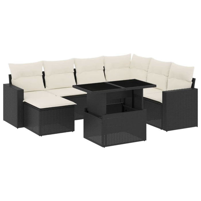 Set mobilier de grădină cu perne, 8 piese, negru, poliratan - WALTI WALTI