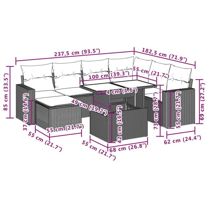 Set mobilier de grădină cu perne, 8 piese, negru, poliratan - WALTI WALTI